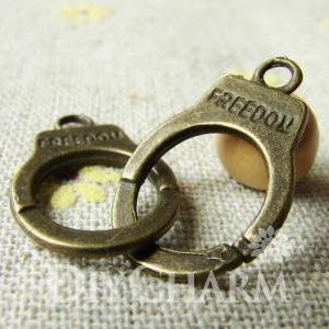 Antique Bronze Freedom Handcuff Charms Double..