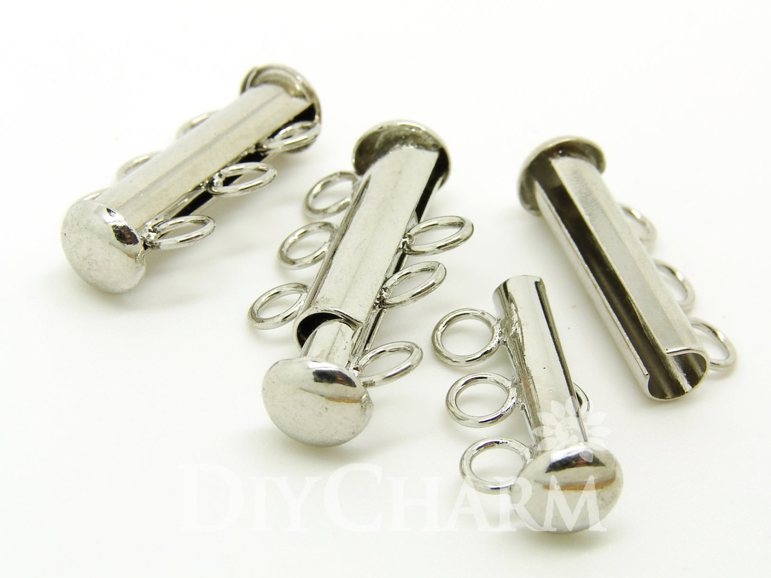Silver Tone 6 Strand Slide Bar Clasps Tube Clasps Wide Cuff Bracelet